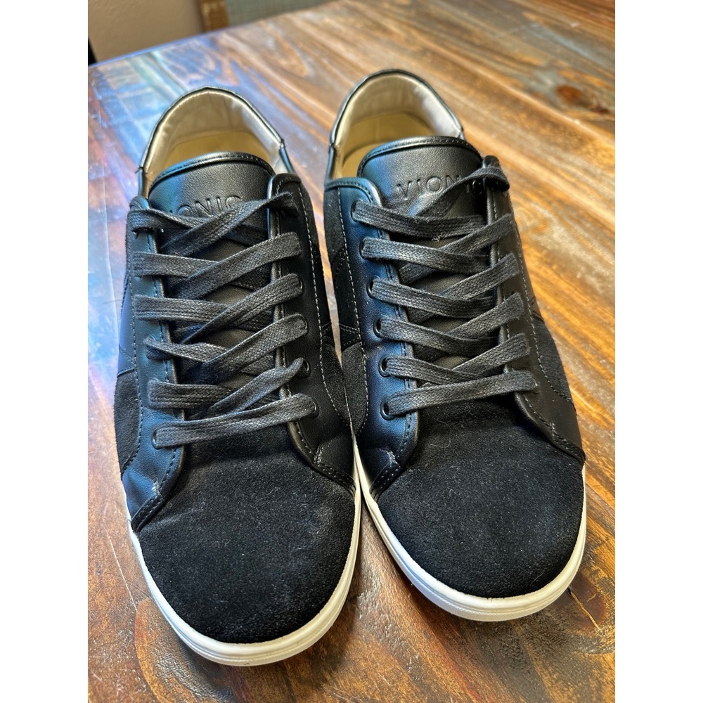 Vionic Jerome Suede Leather Black Low Top Sneakers Mens 10 Orthotic Lace Up Shoe